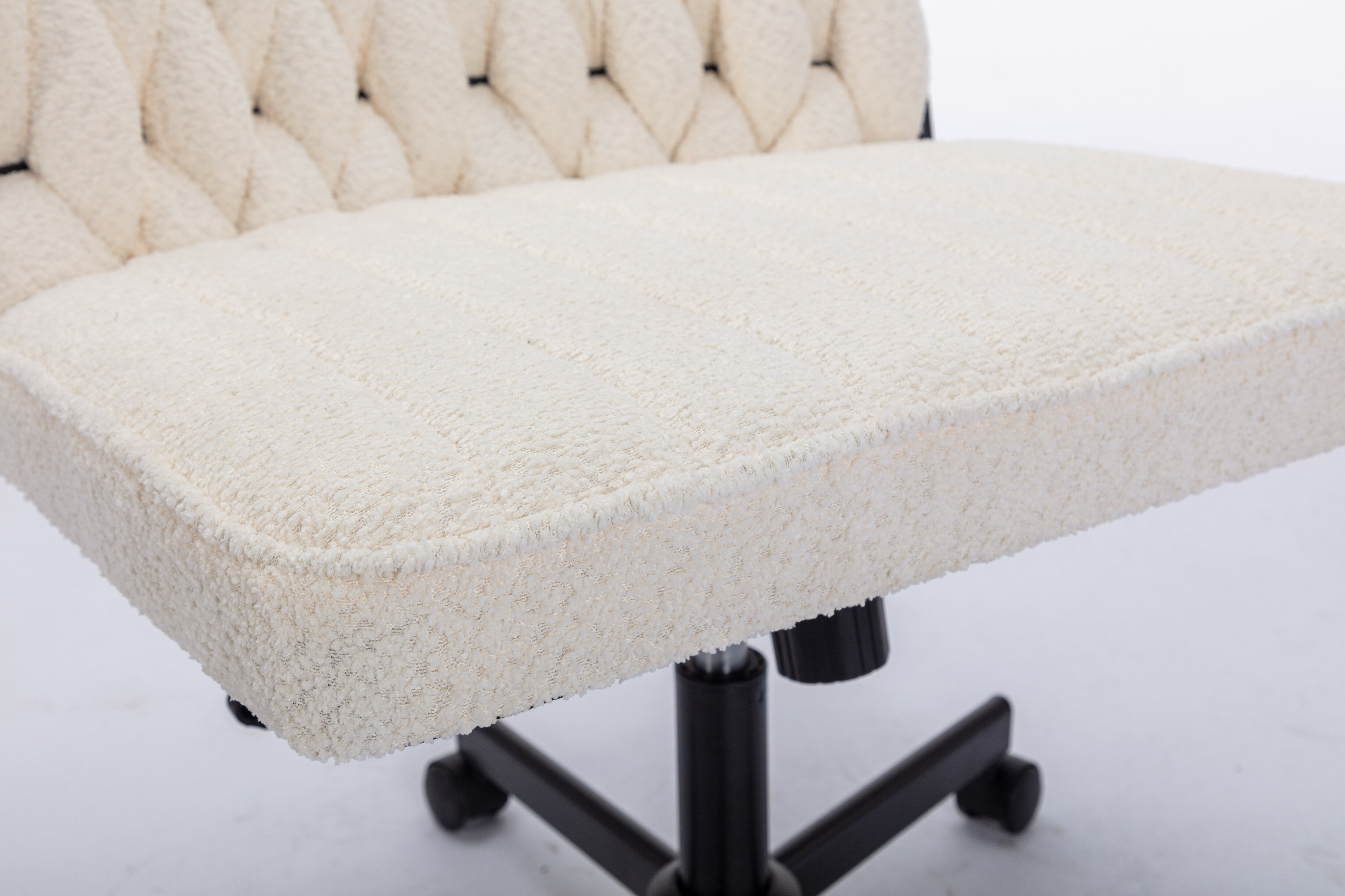 Criss Cross Legged Office Desk Chair With Wheels, Modern Armless Desk Chair With Wide Seat, Home Office Chairs For Work, Meditation, Vanity,White_voghion.com